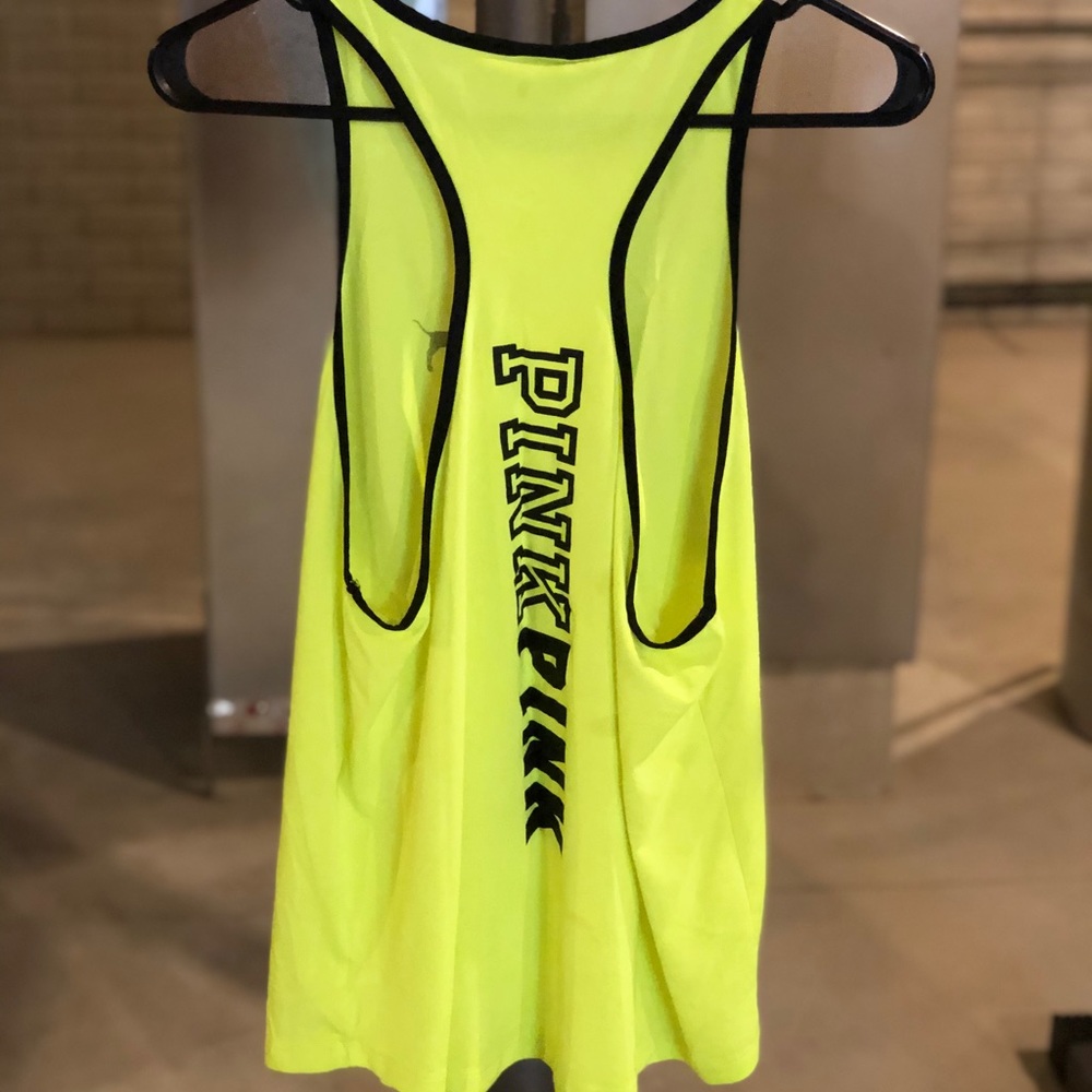 PINK Victoria's Secret Neon Yellow Racerback Tank with Black Trim